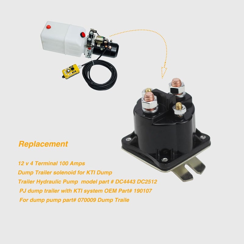 gradora Dump Trailer Solenoid 12V 4 Terminal 100 Amp Intermittent Duty SAZ4201GJ 7522 SAZ-4201ER 070009 190107 KTI Unit KTI 391-2-C - Image 4